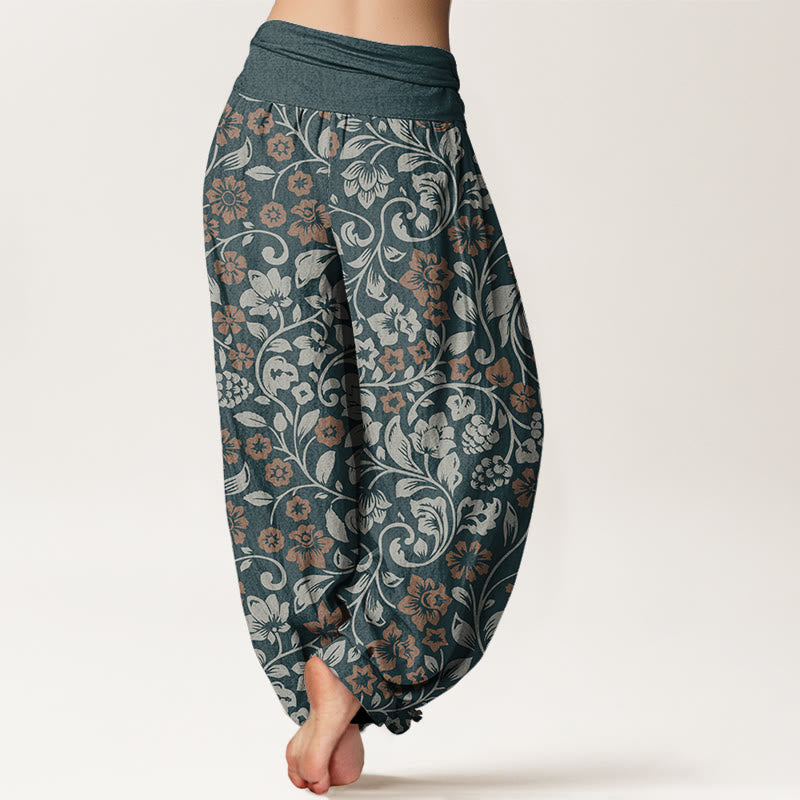 Small Flowers Intertwining Branches Women's Elastic Waist Harem Pants