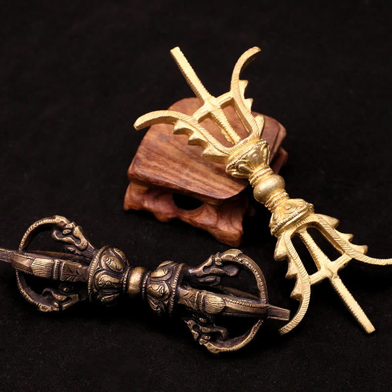 Handmade Nepal Five Prong Three Prong Vajra Dorje Strength Copper Decoration