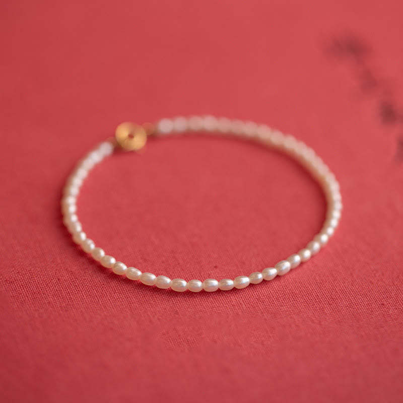 2mm Natural Pearl Ultra-thin Beads 14k Gold Plated Copper Wisdom Bracelet