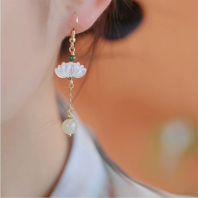 Hetian Jade Lotus Prosperity Earrings