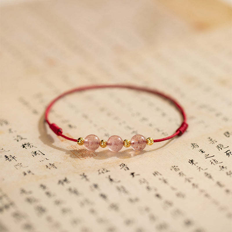 Strawberry Crystal Beads Luck Red String Anklet