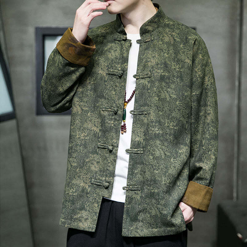 Leaves Flower Frog-button Tang Suit Cotton Men's Jacket Shirt
