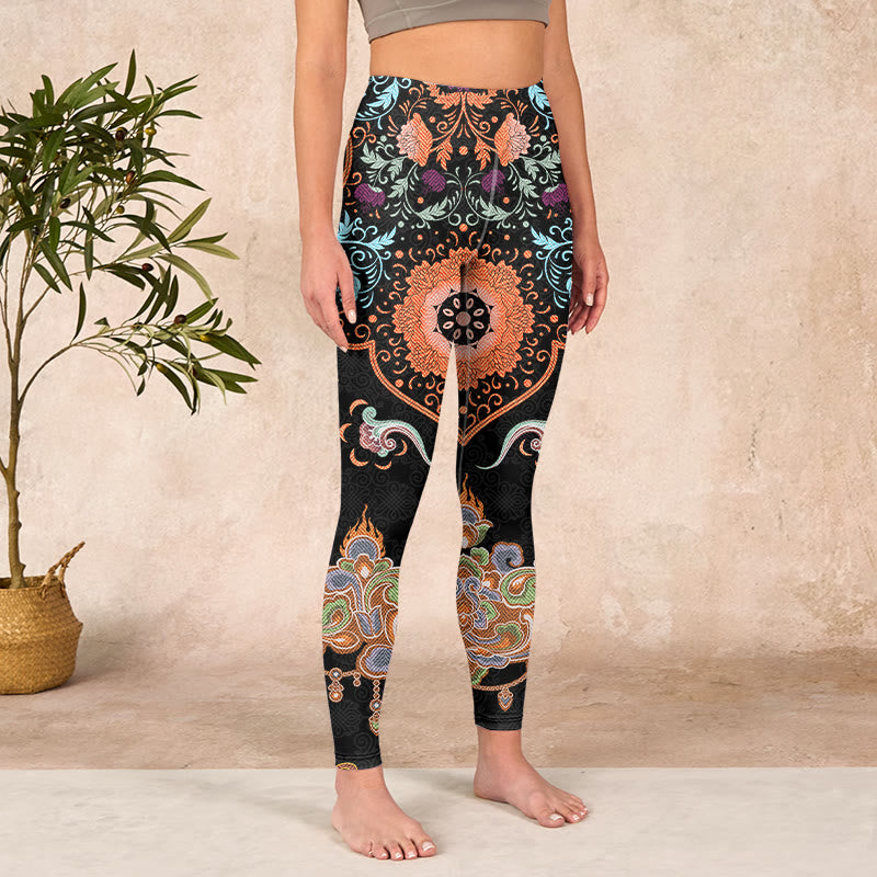 Mandala Auspicious Clouds Print Gym Leggings Women's Yoga Pants