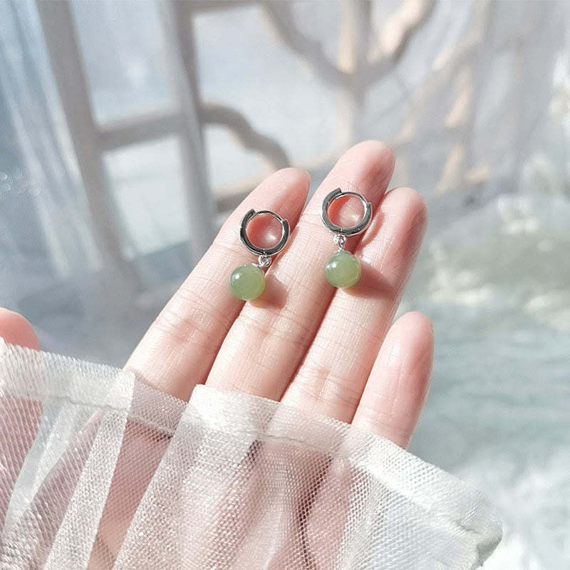 Round Jade Bead Prosperity Earrings