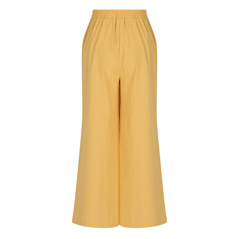 Retro Casual High Waist Cotton Linen Women's Wide Leg Pants With Pockets