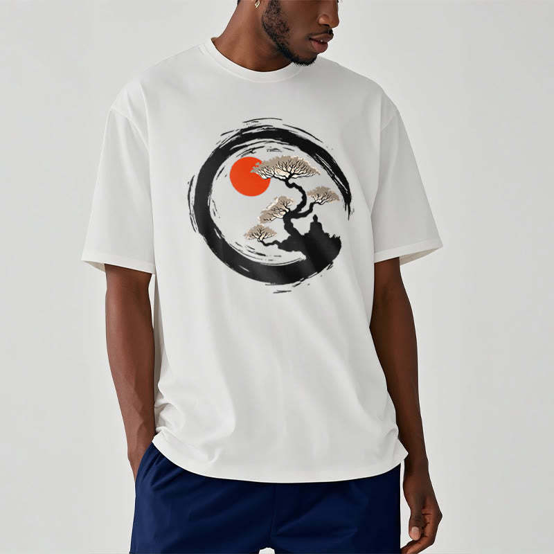 Red Sun Pine Zen Circle Meditation mystic zen Tee T-shirt