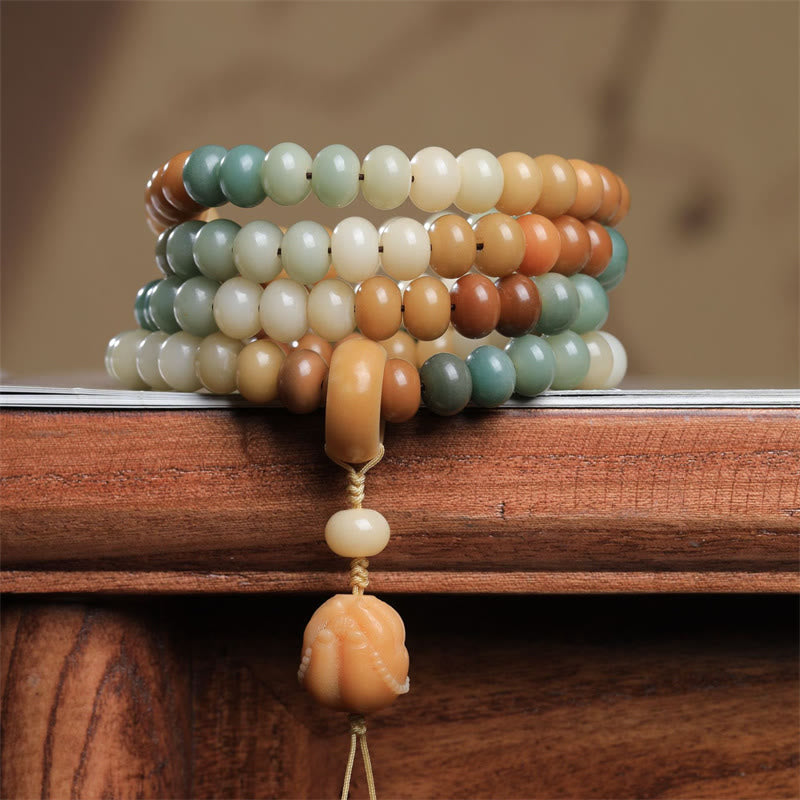 108 Mala Beads Gradient Bodhi Seed mystic zen Hand Engraved Peace Bracelet