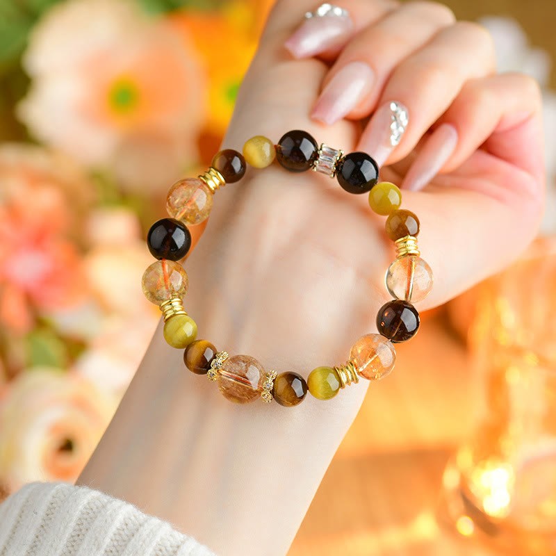 Natural Citrine Smoky Quartz Tiger Eye Duobao Crystal Prosperity Bracelet