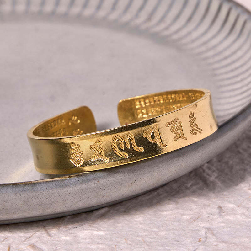 Six True Words 'om Mani Padme Hum' Heart Sutra Copper Brass Inner Peace Cuff Bracelet Bangle