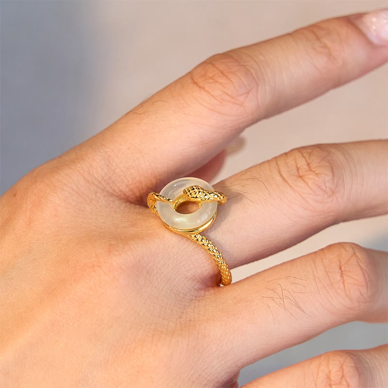 Chalcedony Peace Buckle 925 Sterling Silver Golden Year Of The Snake Harmony  Ring