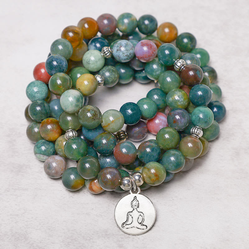 108 Mala Beads Indian Agate Lotus OM mystic zen Tree of life Positive Calm Bracelet