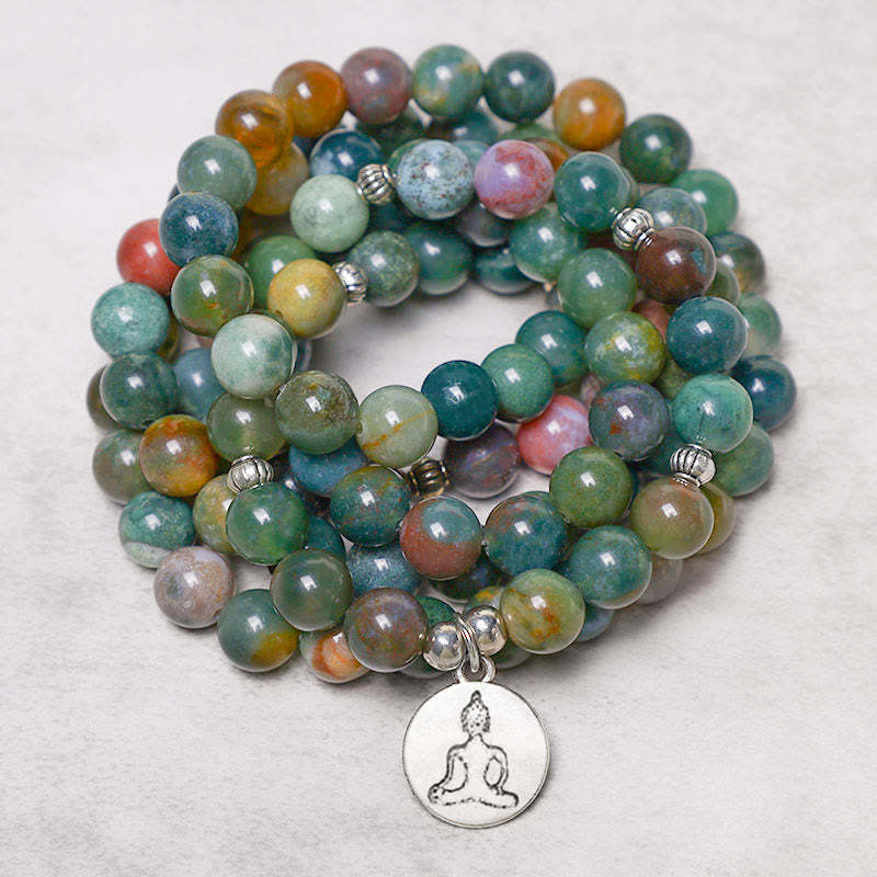 108 Mala Beads Indian Agate Lotus OM mystic zen Tree of life Positive Calm Bracelet