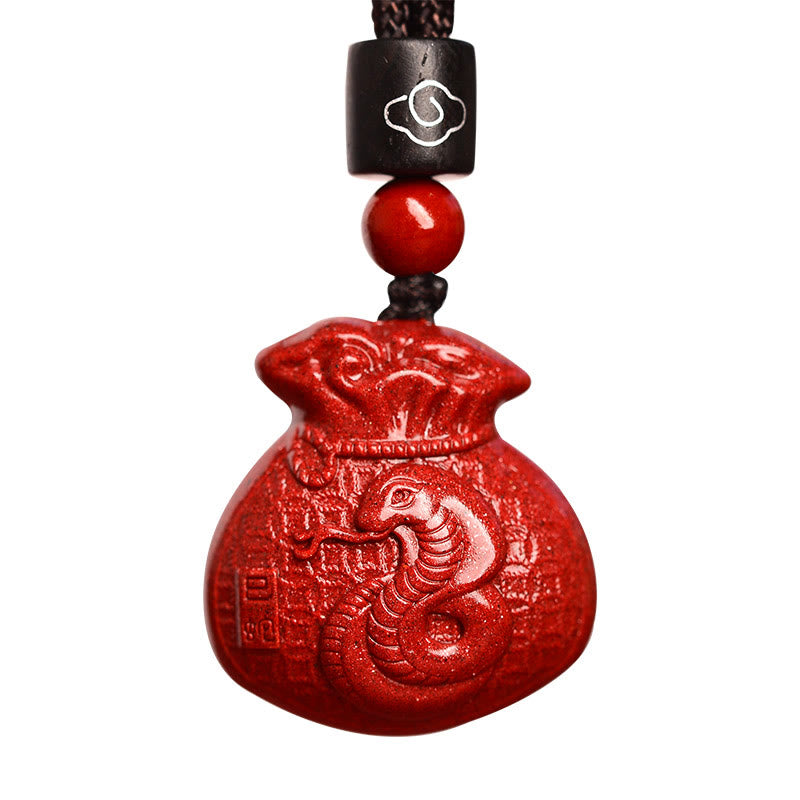 Chinese Zodiac Money Bag Shape Cinnabar Calm Necklace Pendant