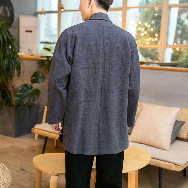 Fall Simple Loose Plain Linen Blend Men's Mid-length Coat Clothing