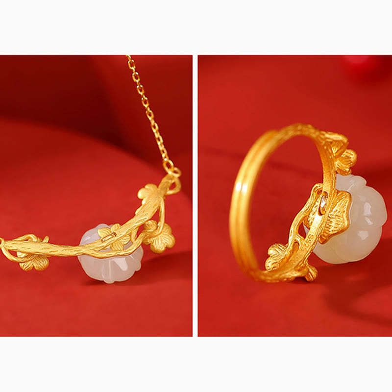 925 Sterling Silver Plated Gold Hetian Jade  Plum Blossom Luck Necklace Pendant Bracelet Bangle Ring