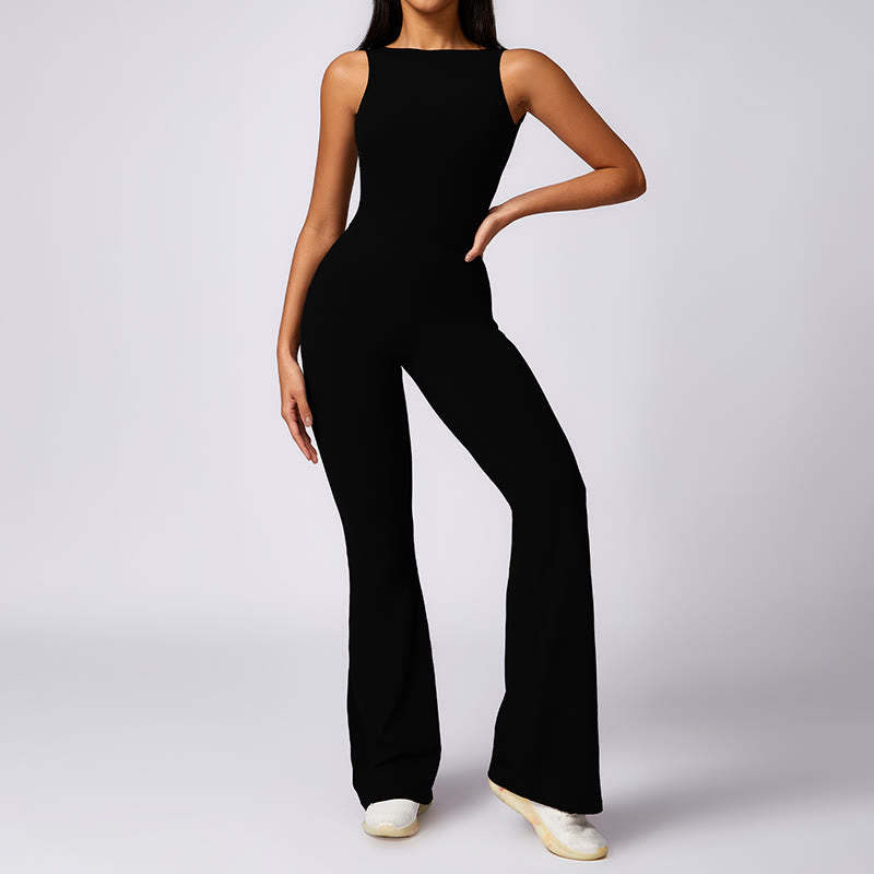 Women Casual Sleeveless Jumpsuit Flare Pants Sports Fitness Yoga Bodysuit
