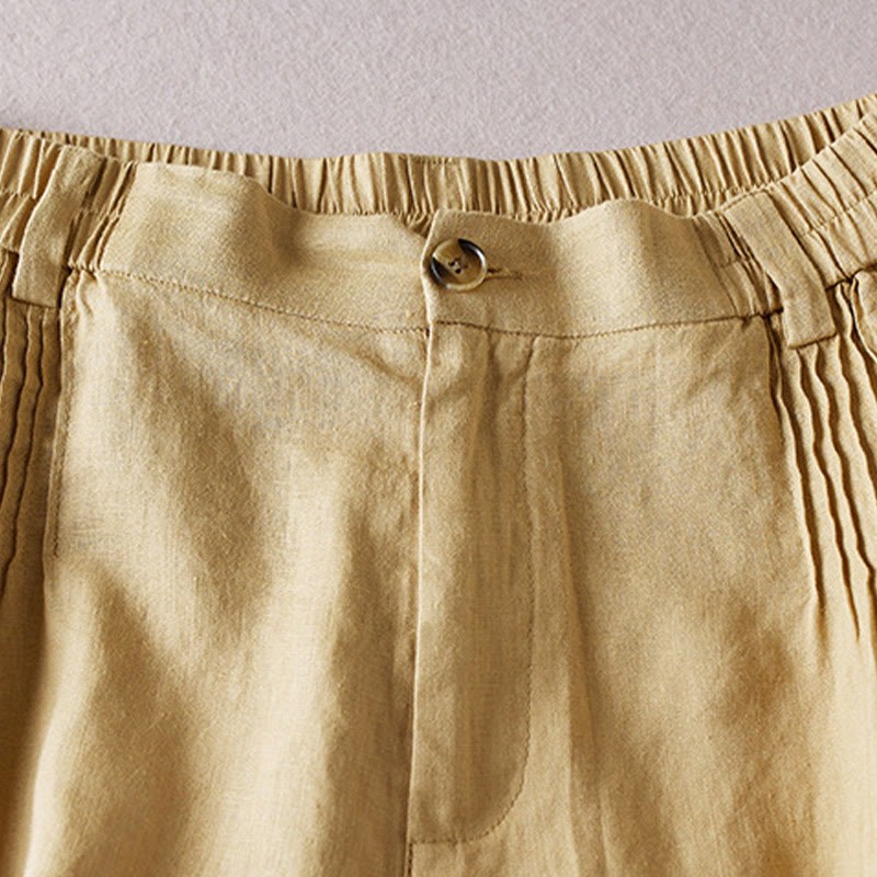 Summer Daily Simple Wrinkle Design Cotton Linen Women's Shorts With Pockets