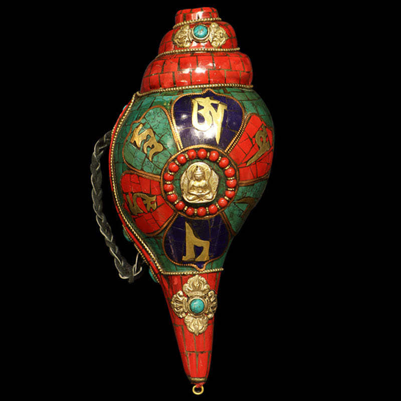 Tibetan Handmade Shankha Om Mani Padme Hum mystic zen Conch Shell Lucky Decoration
