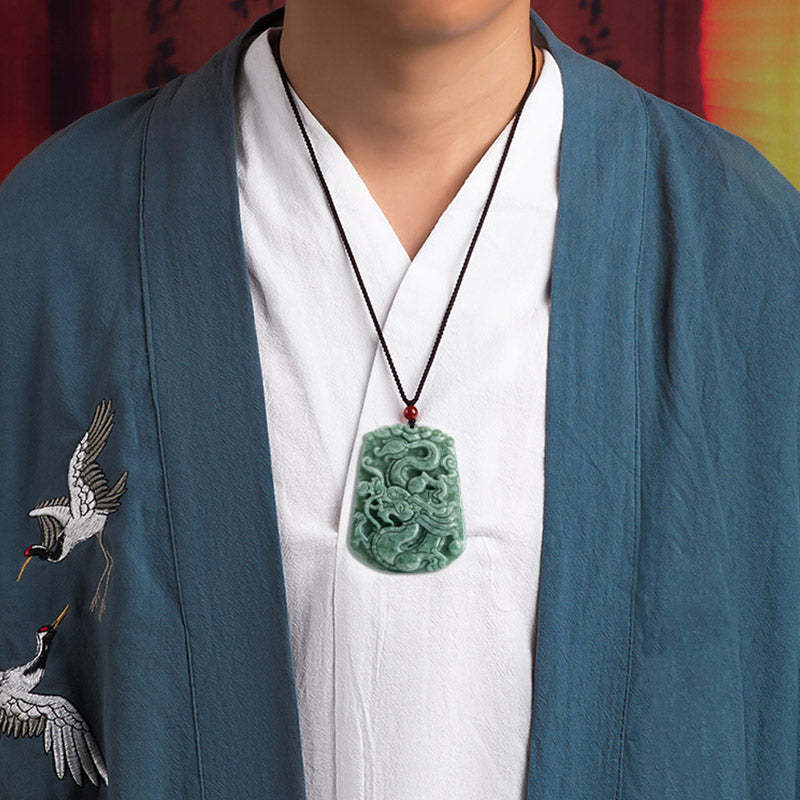 Chinese Zodiac Dragon Jade Strength Necklace String Pendant