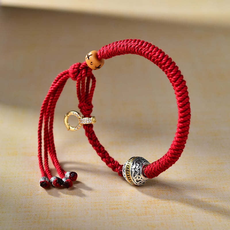 Tibetan Thangka Green Silver Tara Zakiram Goddess Of Wealth Red Braid String Luck Bracelet