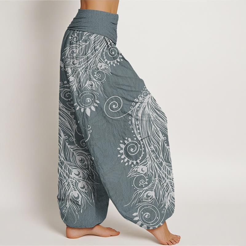 Casual Peacock Design Women's Elastic Waist Harem Pants