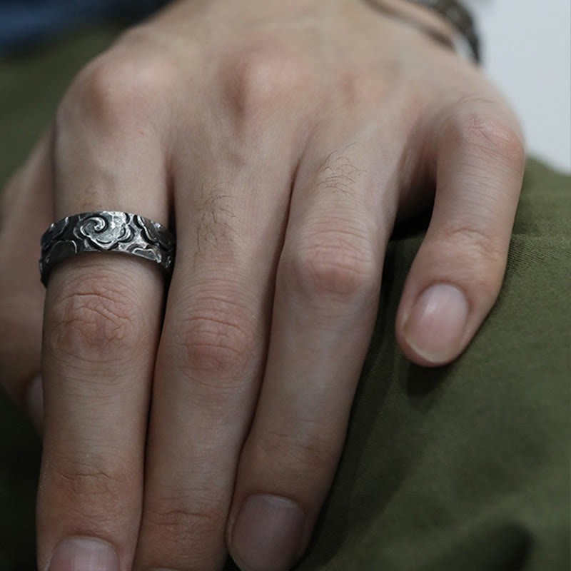 999 Sterling Silver Auspicious Clouds Adjustable Protection Ring