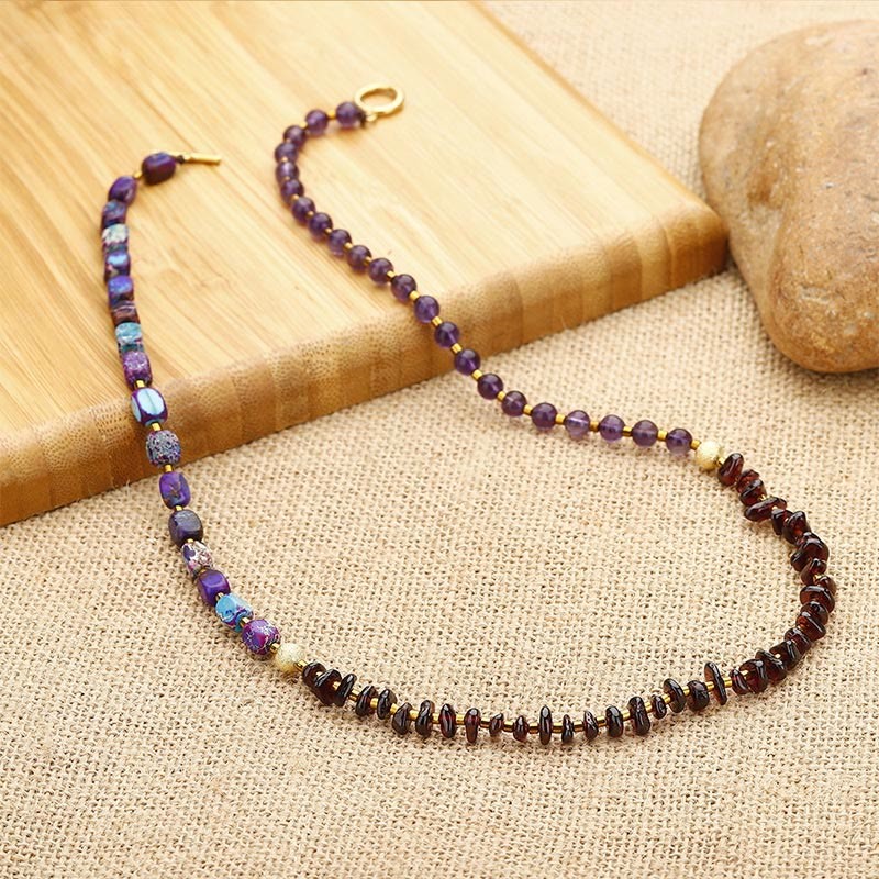 Amethyst Garnet Emperor Stone Communication Triple Wrap Bracelet