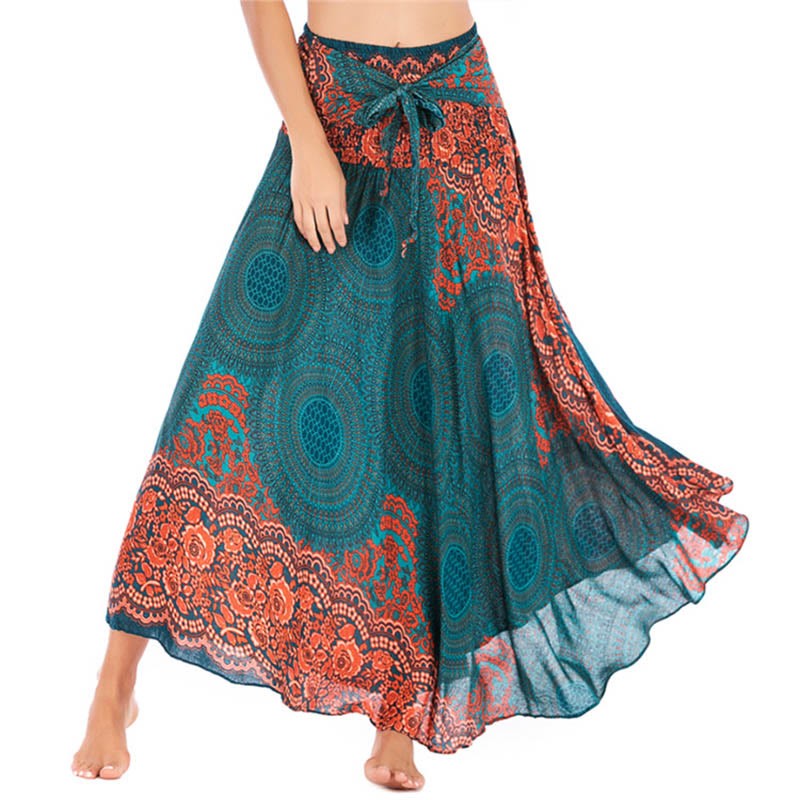 Two Style Wear Bohemian Compass Rose Flower Lace-up Skirt Dress