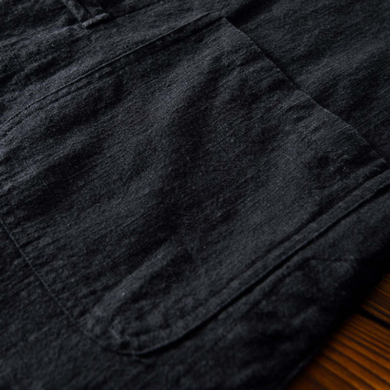 Frog-Button Chinese Tang Suit Ramie Linen Cotton Men Jacket Shirt With Pockets