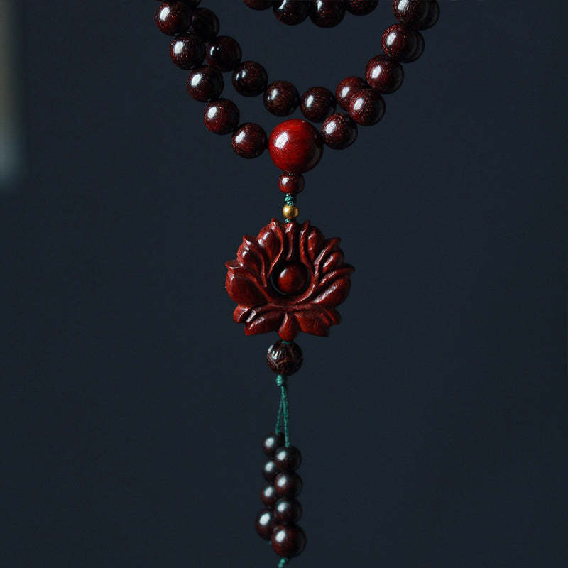 Tibetan Small Leaf Red Sandalwood Lotus Mala Balance Bracelet