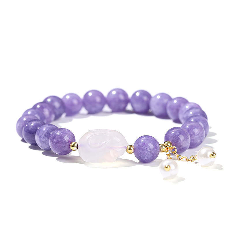 Natural Purple Chalcedony Rabbit Healing Bead Bracelet
