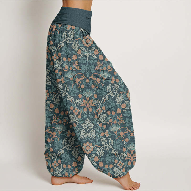 Casual Flower Vine Leaves Pattern Women's Elastic Waist Harem Pants
