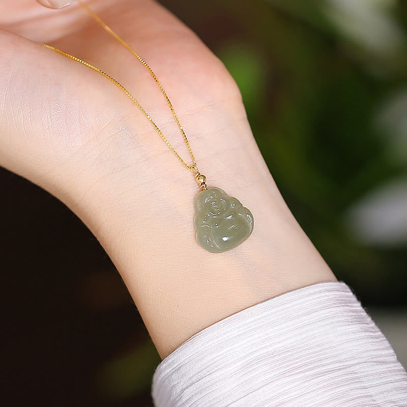 925 Sterling Silver Natural Hetian Jade Cyan Jade Luck Laughing mystic zen Butterfly Necklace Pendant