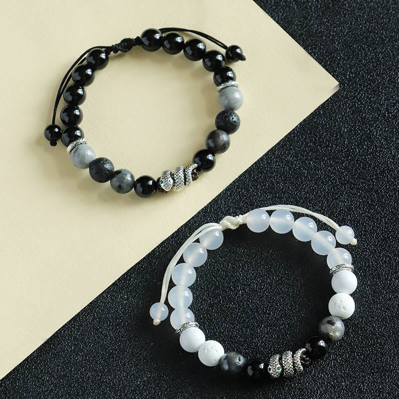 Black Onyx Black Glitter Stone White Agate White Turquoise Year Of The Snake Protection Bracelet