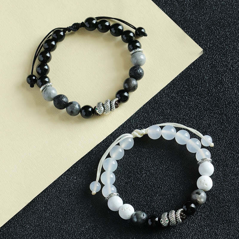 Black Onyx Black Glitter Stone White Agate White Turquoise Year Of The Snake Protection Bracelet