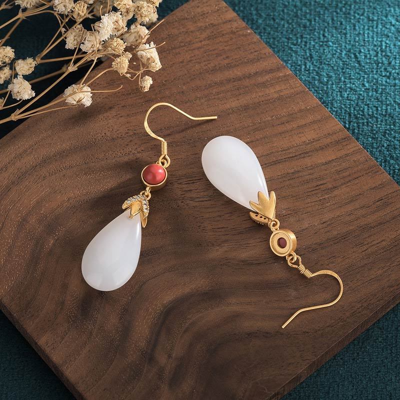 FengShui White Jade Luck Drop Earrings