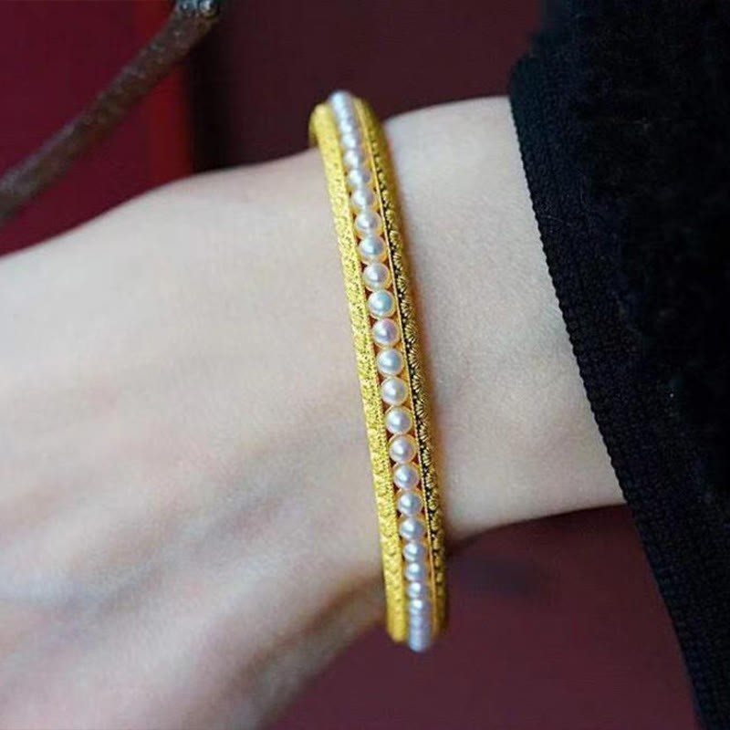 Copper Pearl Healing Cuff Half Bracelet Bangle