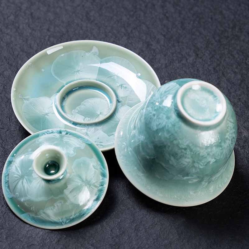 Traditional Glaze Ceramic Gaiwan Sancai Teacup Kung Fu Tea Cup And Saucer With Lid 180ml