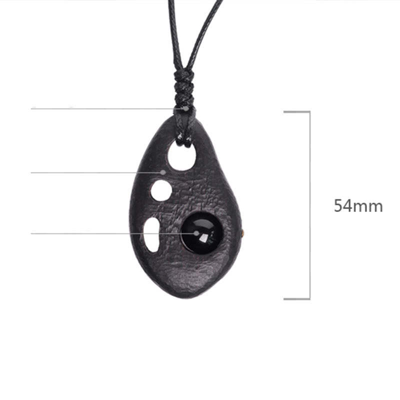 Ebony Wood Hollow Inlaid Obsidian Peace Calm Necklace Pendant