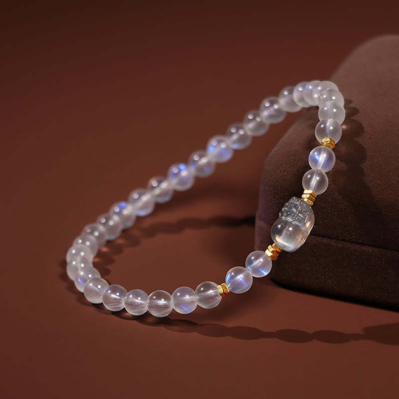 925 Sterling Silver Plated Gold Natural Moonstone PiXiu Healing Bracelet
