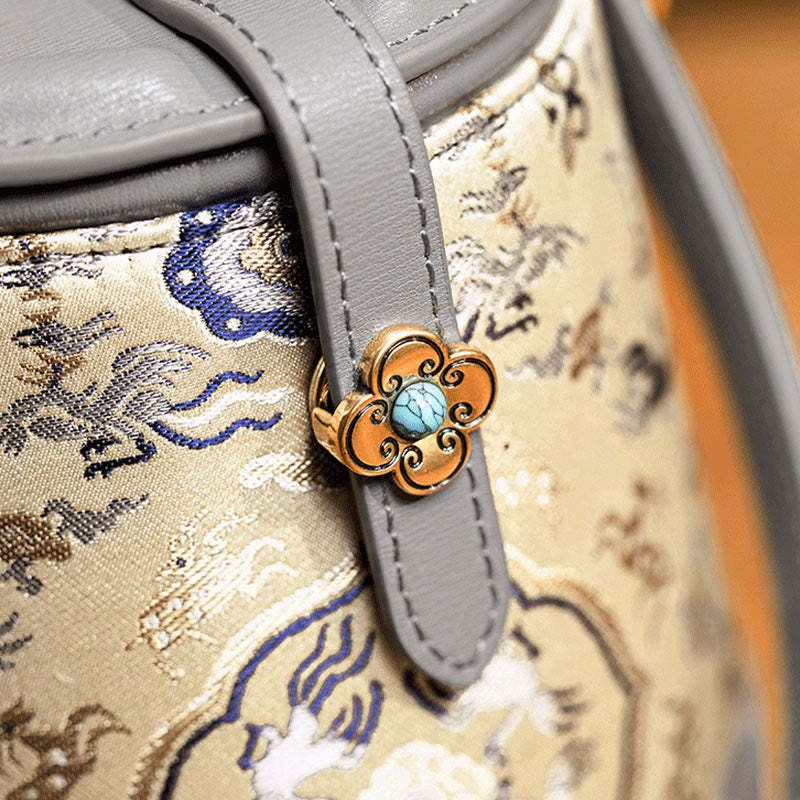 Deer Crane Bamboo Flower Song Brocade Xiangyunsha Silk Crossbody Bag Hangbags