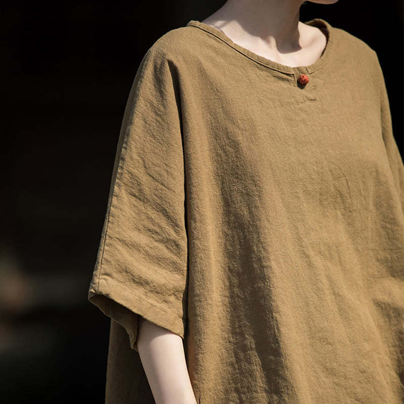 Causal Half Sleeve Ramie Linen Cotton T-shirt Tee