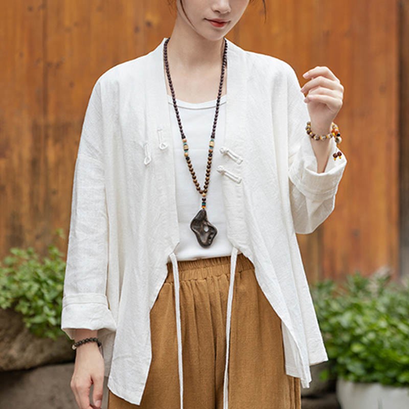 Frog-Button Hanfu Design Shirt Top Ramie Linen Jacket