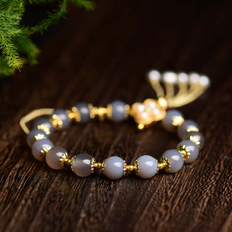 Natural Gray Agate Fu Character Pearl Tassel Balance Bracelet