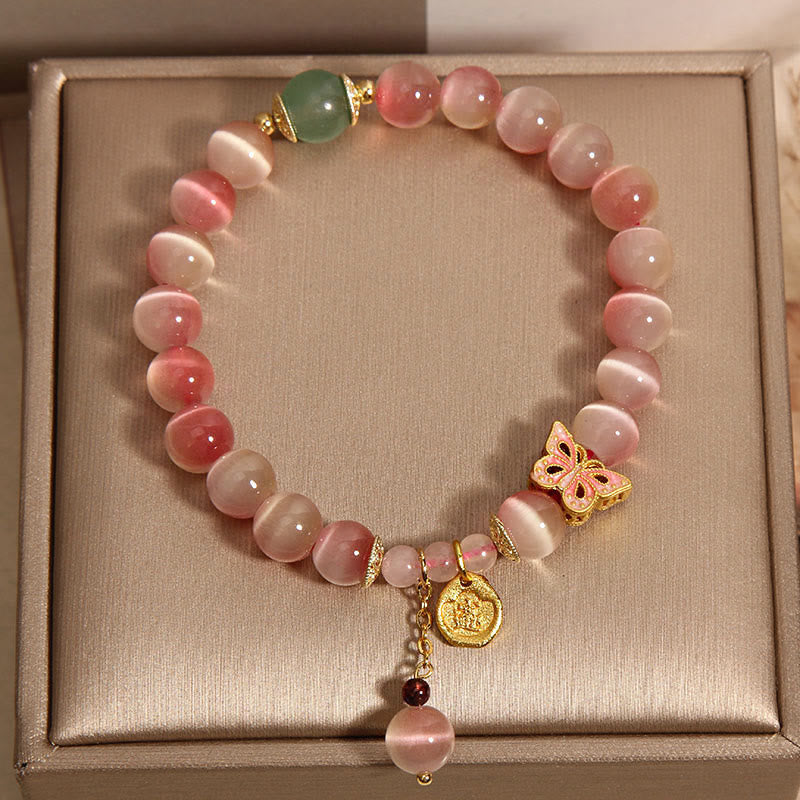Gradient Pink Cat's Eye Butterfly Peace Bracelet