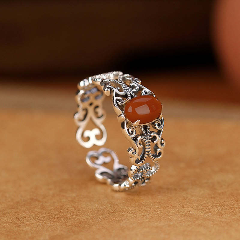 925 Sterling Silver Vintage Red Agate Self-acceptance Calm Ring