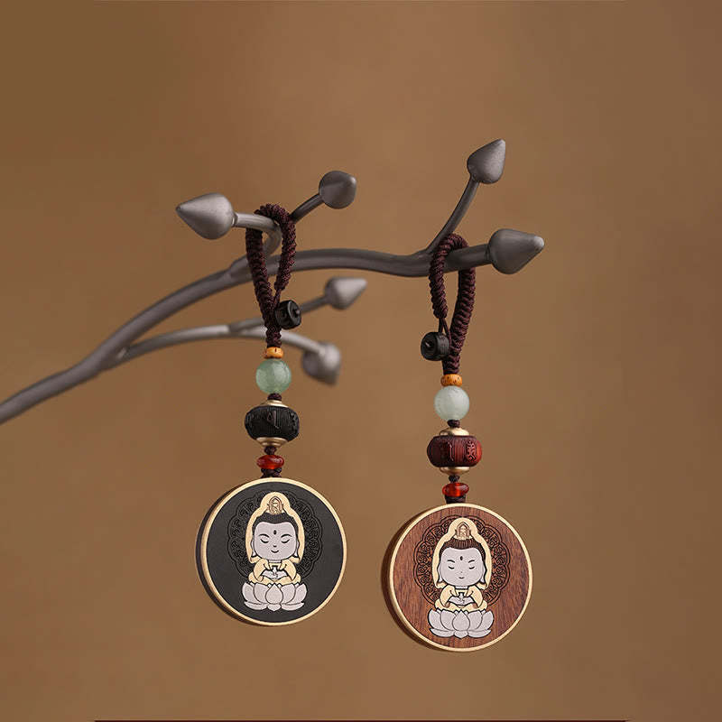 Ebony Wood Rosewood mystic zen Avalokitesvara Om Mani Padme Hum Balance Car Key Chain Decoration