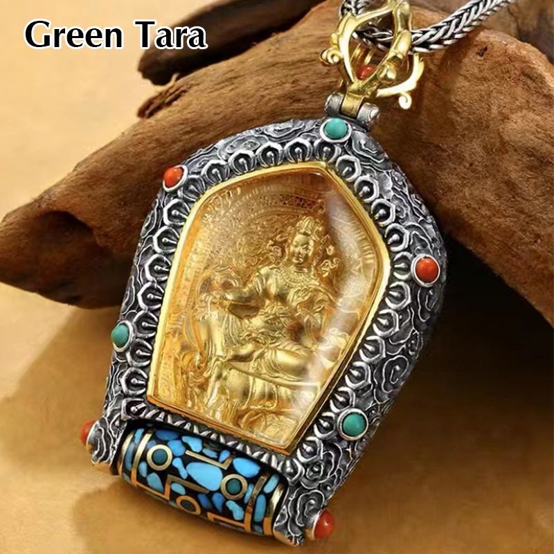 Tibet Chinese Zodiac Natal mystic zen Thangka Prosperity Rotatable Dzi Bead Necklace Pendant