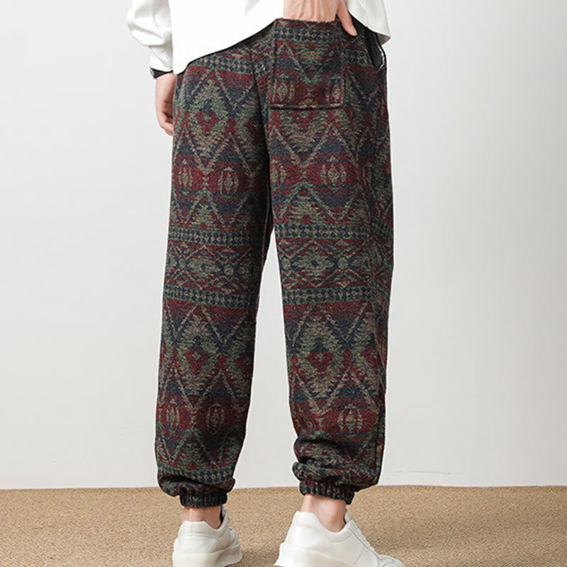 Ethnic Jacquard Knitting Drawstring Men's Pants With Pockets