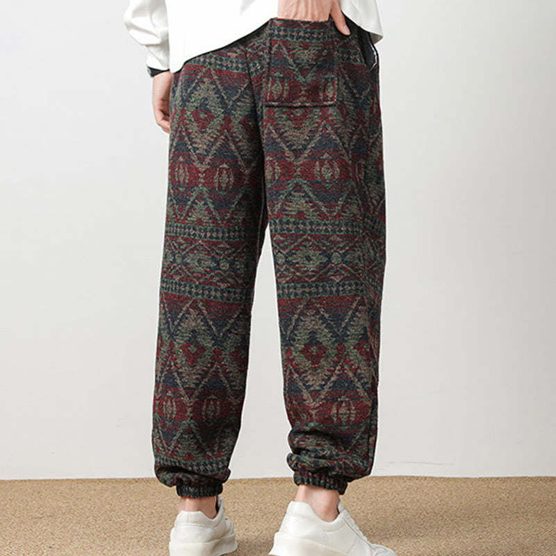 Ethnic Jacquard Knitting Drawstring Men's Pants With Pockets